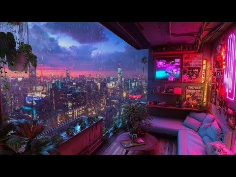 1990s LoFi City 🌧️🌆 | Cozy Balcony Between Two Worlds • Rain Playlist to Relax & Study